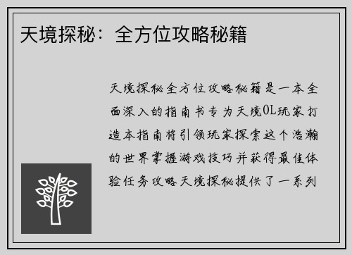 天境探秘：全方位攻略秘籍